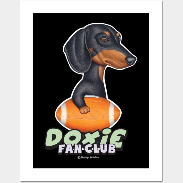 Funny Black Tan Doxie Holding a Football Wall Art by Danny Gordon Art